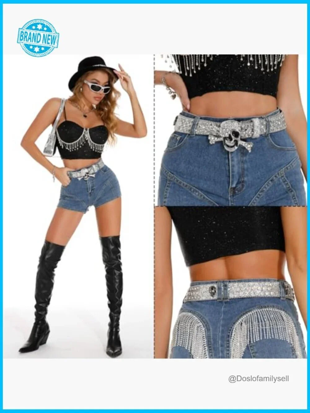 Rhinestone Skull Belt Punk Studded Western Adjustable Leather Y2K